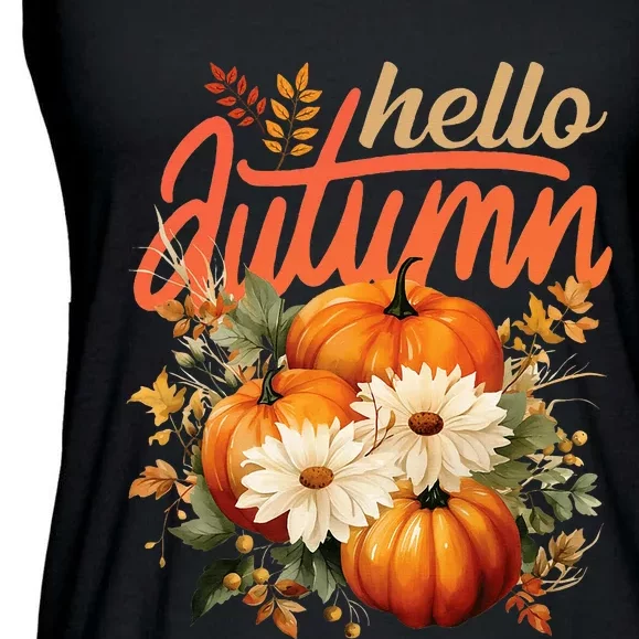 Cute Hello Autumn Season Thanksgiving And Fall Festivities Ladies Essential Flowy Tank