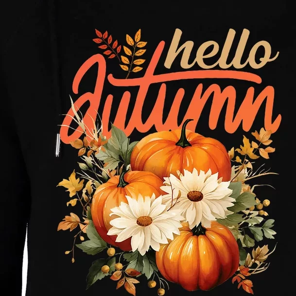 Cute Hello Autumn Season Thanksgiving And Fall Festivities Womens Funnel Neck Pullover Hood