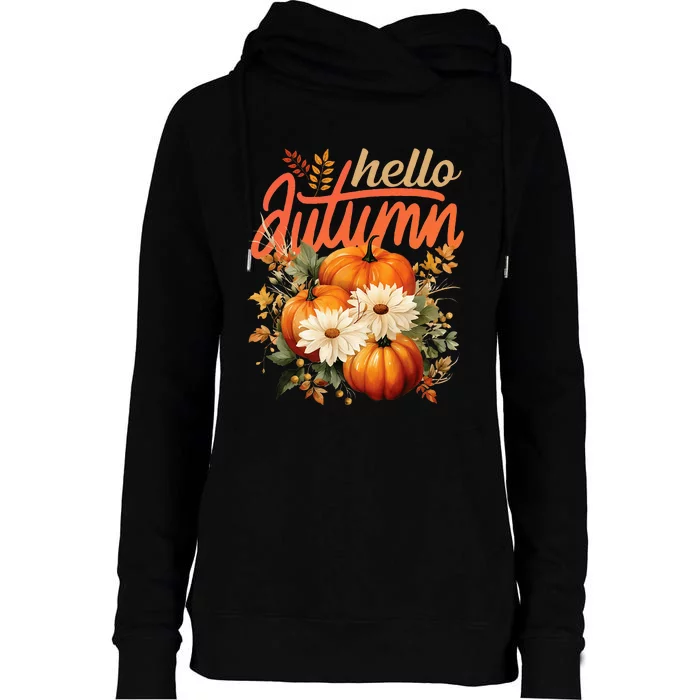 Cute Hello Autumn Season Thanksgiving And Fall Festivities Womens Funnel Neck Pullover Hood