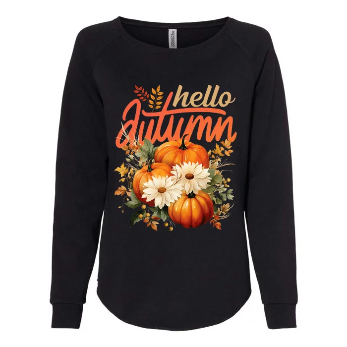 Cute Hello Autumn Season Thanksgiving And Fall Festivities Womens California Wash Sweatshirt