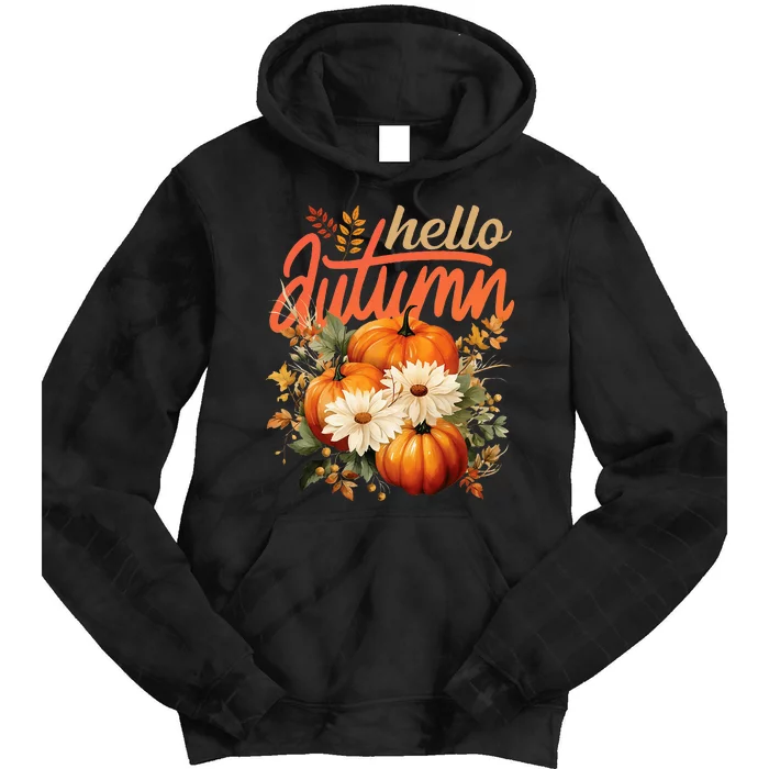 Cute Hello Autumn Season Thanksgiving And Fall Festivities Tie Dye Hoodie