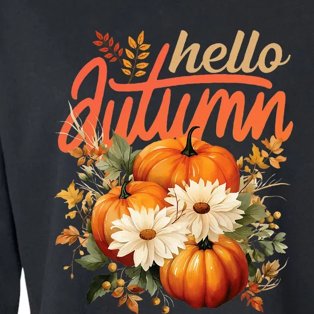 Cute Hello Autumn Season Thanksgiving And Fall Festivities Cropped Pullover Crew