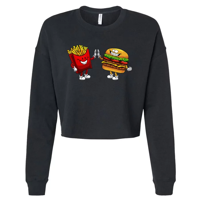 Cute Hamburger Art  Hamburger French Cropped Pullover Crew