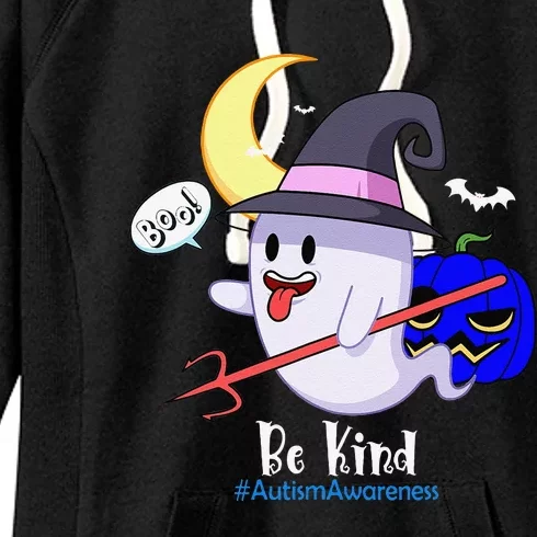 Cute Halloween Autism Awareness Spooky Ghost Pumpkin Bekind Women's Fleece Hoodie