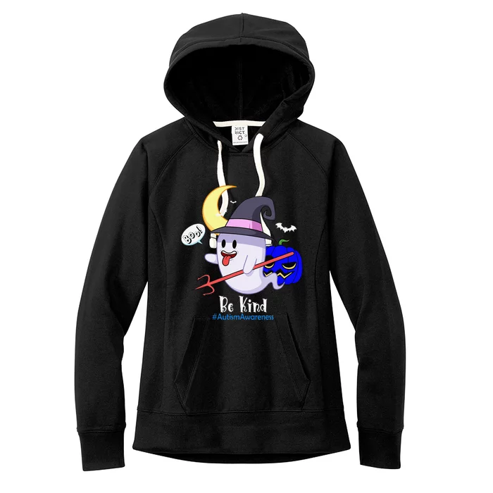 Cute Halloween Autism Awareness Spooky Ghost Pumpkin Bekind Women's Fleece Hoodie