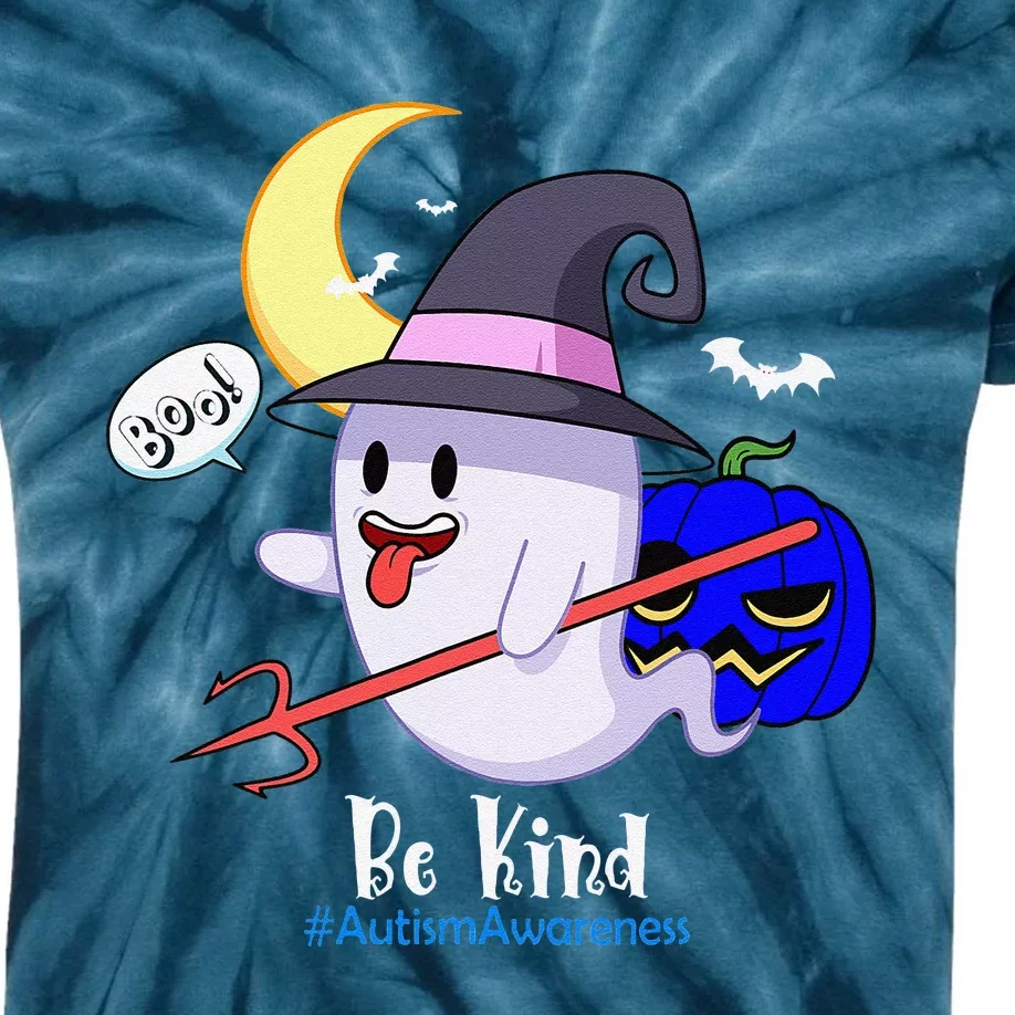 Cute Halloween Autism Awareness Spooky Ghost Pumpkin Bekind Kids Tie-Dye T-Shirt