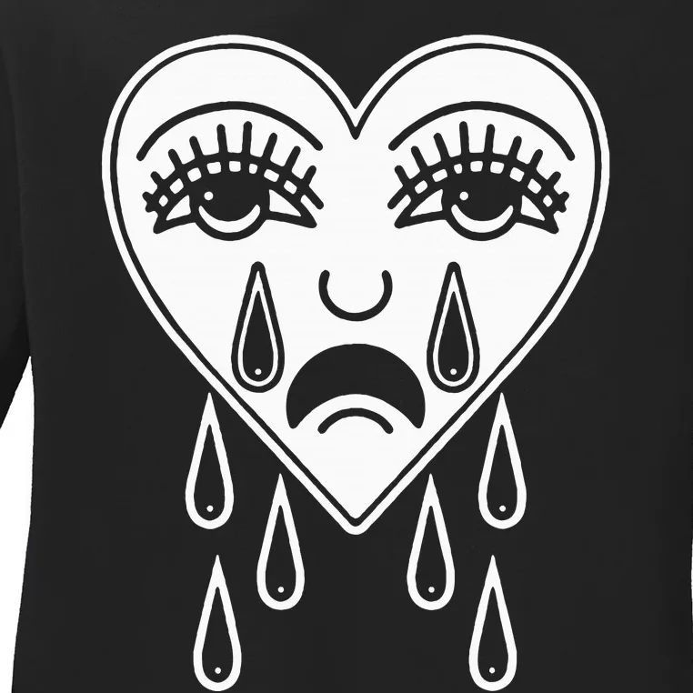 Crying Heart American Traditional Tattoo Old School Flash Ladies Long Sleeve Shirt