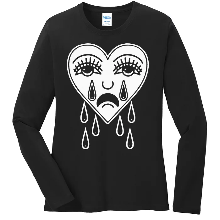 Crying Heart American Traditional Tattoo Old School Flash Ladies Long Sleeve Shirt