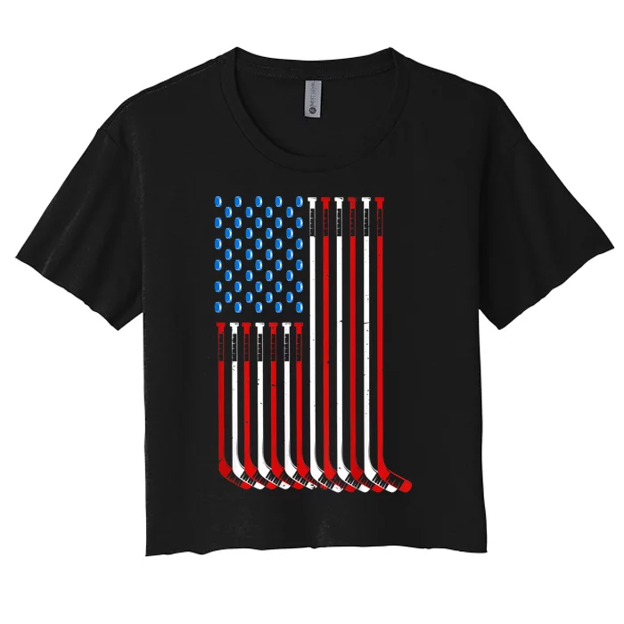 Cool Hockey Art For Men Women American Flag Hockey Goalie Women's Crop Top Tee