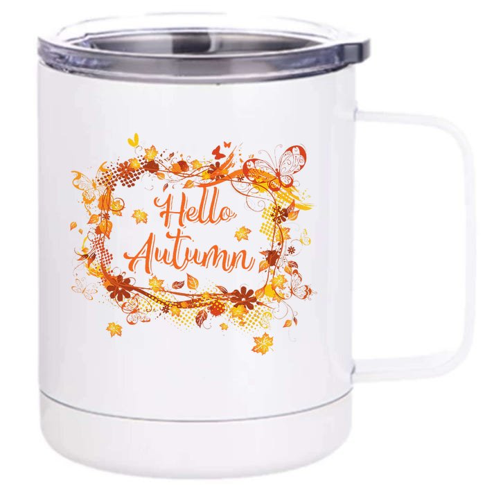 Cute Hello Autumn Season Thanksgiving And Fall Color Lovers Front & Back 12oz Stainless Steel Tumbler Cup