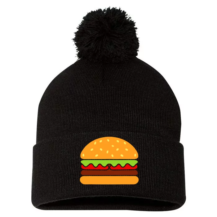 Cool Hamburger Art Women Minimalist Burger Cheeseburger Pom Pom 12in Knit Beanie