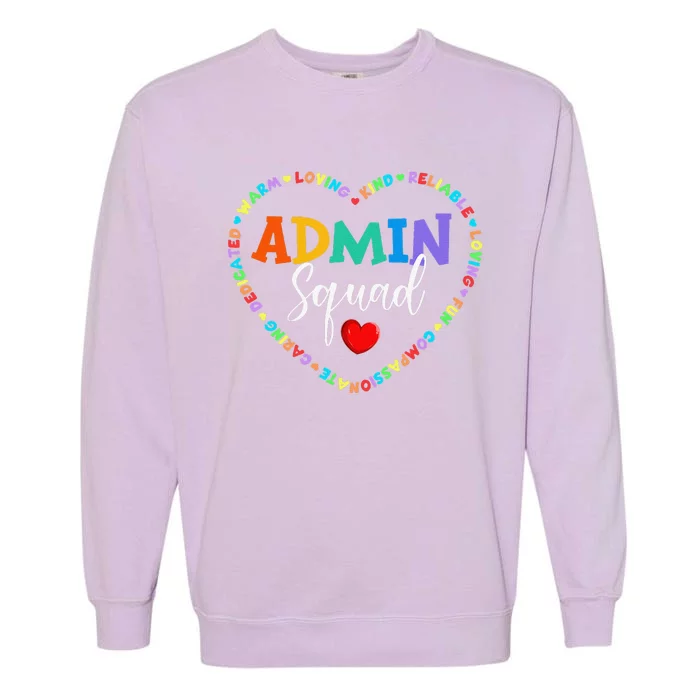 Cute Heart Admin Squad Funny First Day Of School Garment-Dyed Sweatshirt