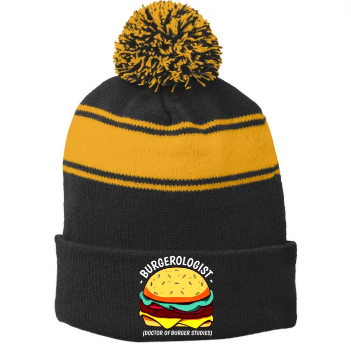 Cool Hamburger Art Minimalist Burger Cheeseburger Stripe Pom Pom Beanie