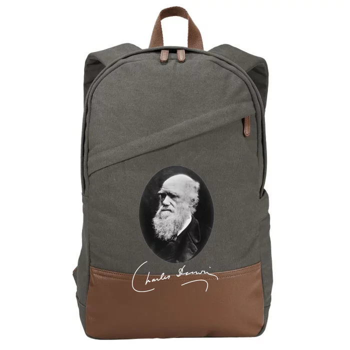 Charles Darwin Portrait Signature Evolution Atheist Science Cotton Canvas Backpack