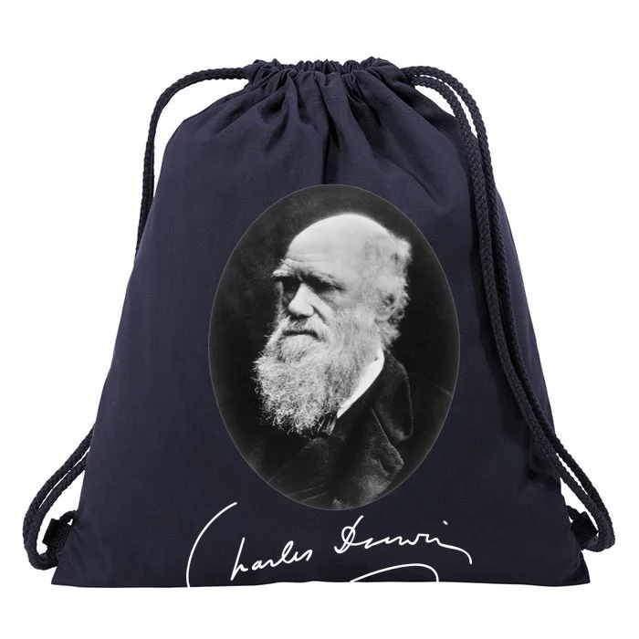 Charles Darwin Portrait Signature Evolution Atheist Science Drawstring Bag