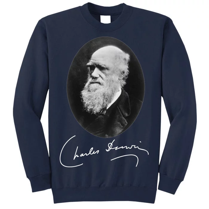 Charles Darwin Portrait Signature Evolution Atheist Science Tall Sweatshirt