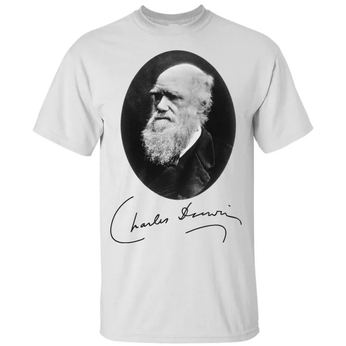 Charles Darwin Portrait Signature Evolution Atheist Science Tall T-Shirt