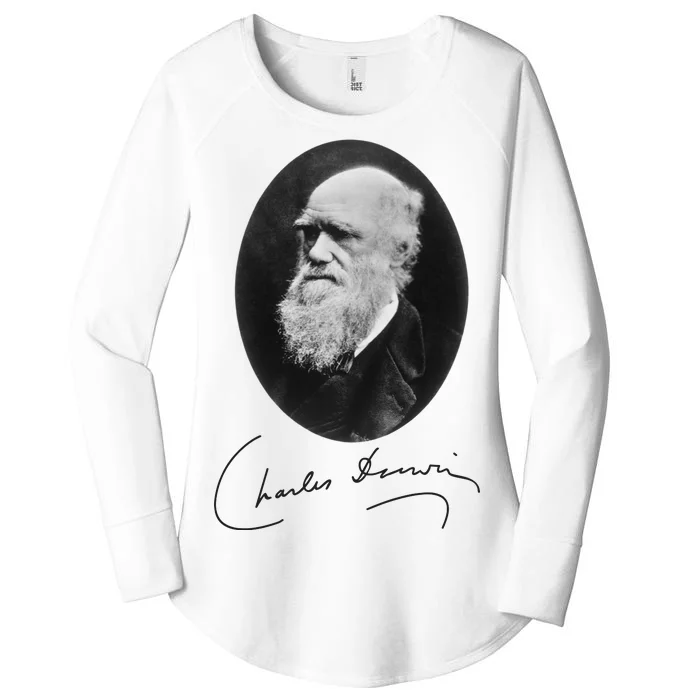 Charles Darwin Portrait Signature Evolution Atheist Science Women's Perfect Tri Tunic Long Sleeve Shirt