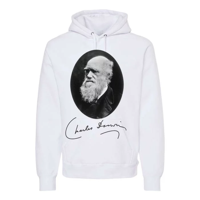 Charles Darwin Portrait Signature Evolution Atheist Science Premium Hoodie