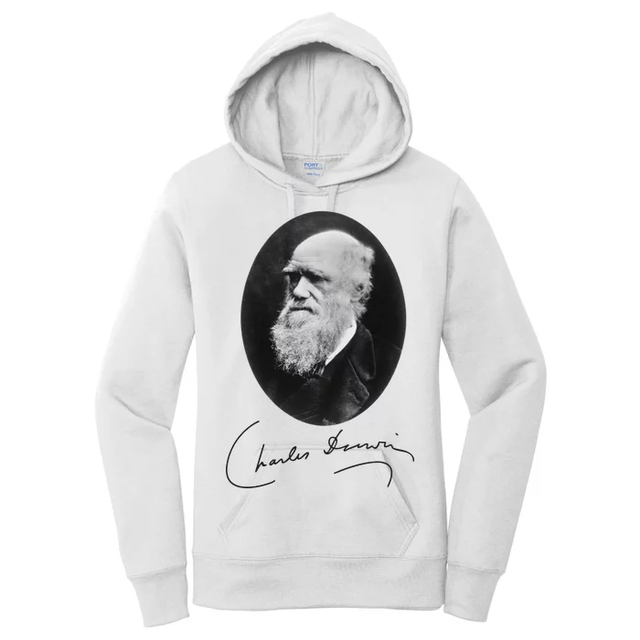 Charles Darwin Portrait Signature Evolution Atheist Science Women's Pullover Hoodie