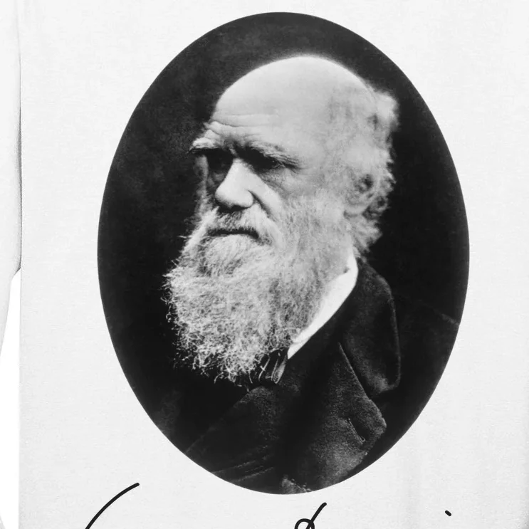 Charles Darwin Portrait Signature Evolution Atheist Science Tall Long Sleeve T-Shirt