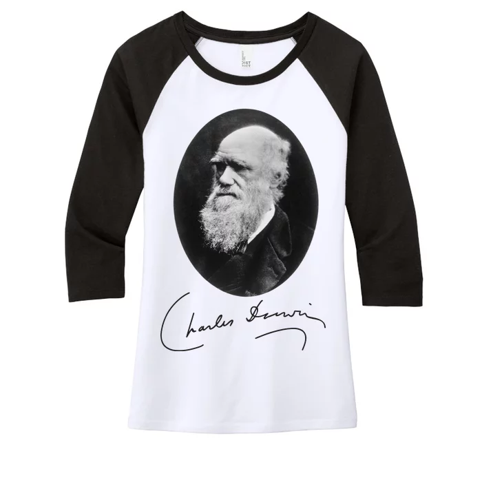 Charles Darwin Portrait Signature Evolution Atheist Science Women's Tri-Blend 3/4-Sleeve Raglan Shirt