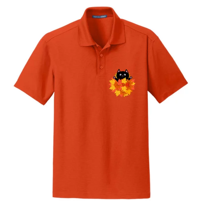 Cute Happy Black Cat Fall Autumn Leaves Dry Zone Grid Performance Polo