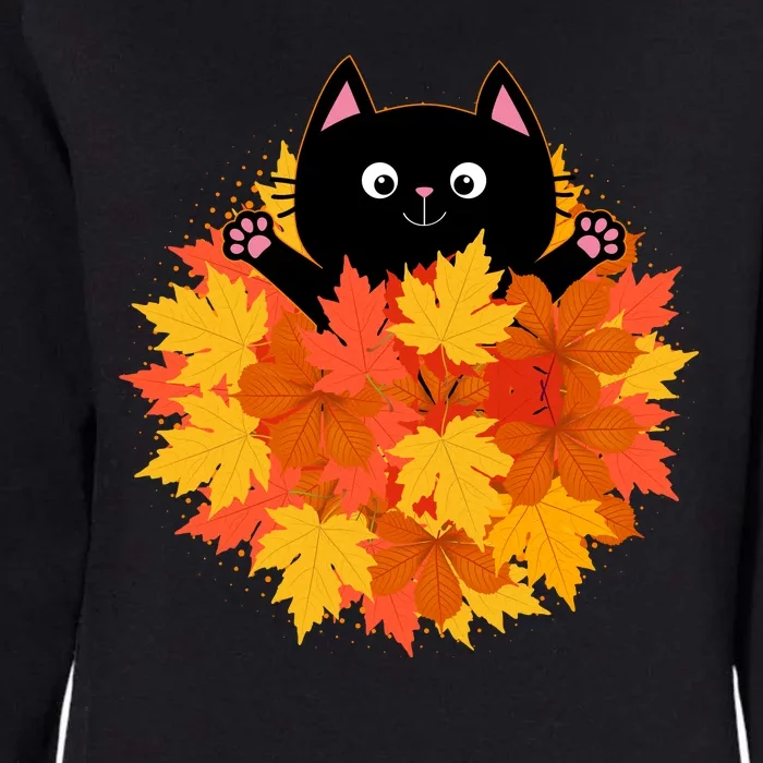 Cute Happy Black Cat Fall Autumn Leaves Womens California Wash Sweatshirt