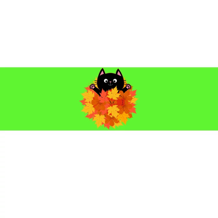 Cute Happy Black Cat Fall Autumn Leaves Bumper Sticker