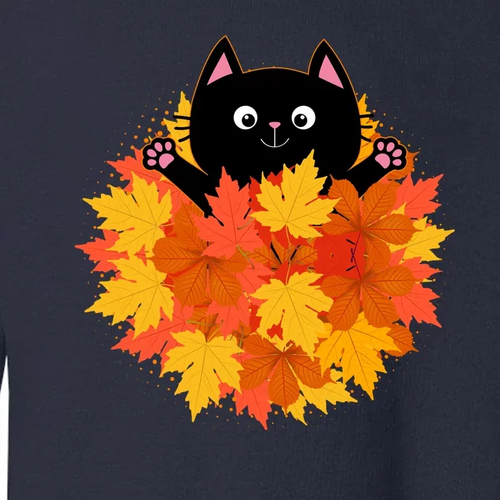 Cute Happy Black Cat Fall Autumn Leaves Toddler Sweatshirt