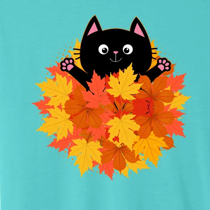 Cute Happy Black Cat Fall Autumn Leaves ChromaSoft Performance T-Shirt