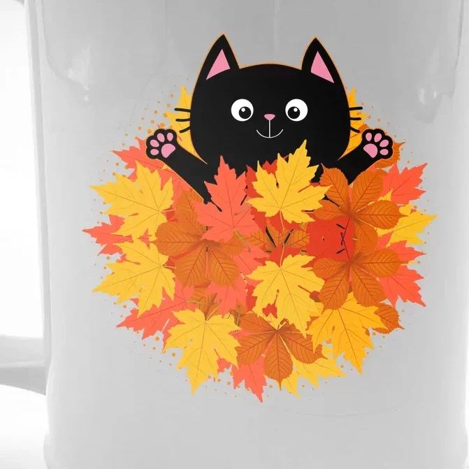 Cute Happy Black Cat Fall Autumn Leaves Front & Back Beer Stein