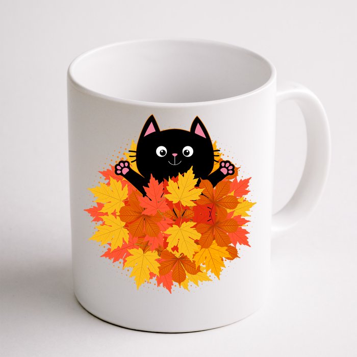 Cute Happy Black Cat Fall Autumn Leaves Front & Back Coffee Mug