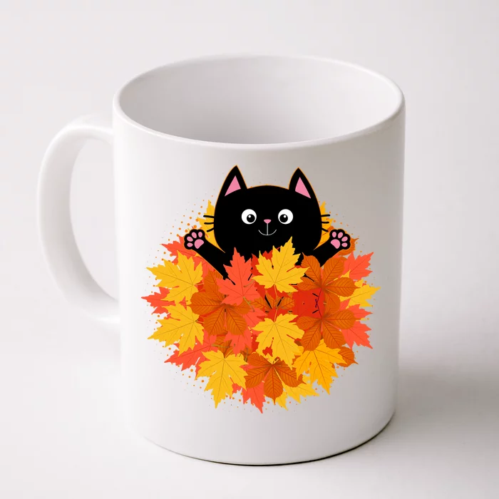 Cute Happy Black Cat Fall Autumn Leaves Front & Back Coffee Mug