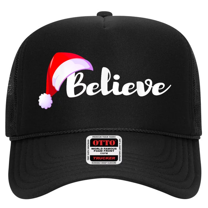 Christmas Holidays Believe Santa Claus High Crown Mesh Trucker Hat