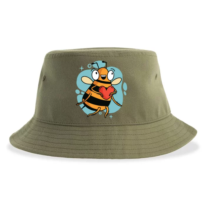 Cute Heart Bee Beekeeper Valentine's Day Gift Cute Gift Sustainable Bucket Hat