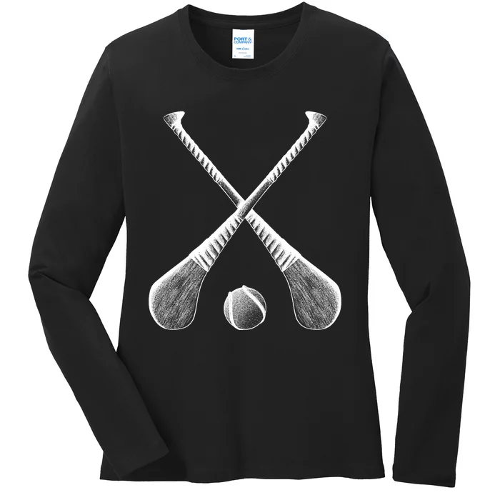 Crossed Hurling Bats Ladies Long Sleeve Shirt