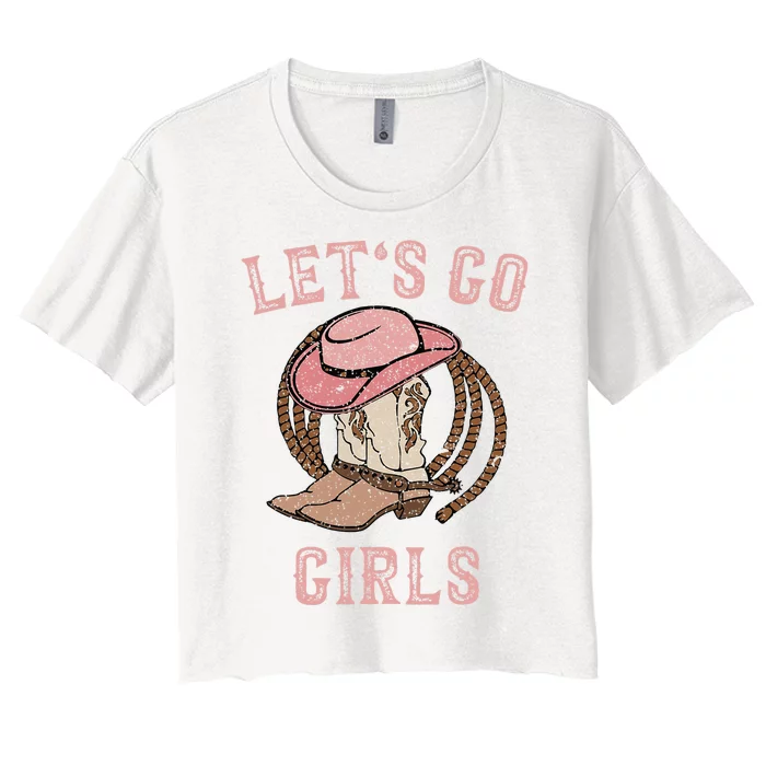 Cowboy Hat Boots Lets Go Western Cow Women's Crop Top Tee