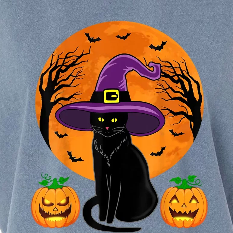 Cute Halloween Black Cat Witch Hat Pumpkin For Girl Garment-Dyed Women's Muscle Tee