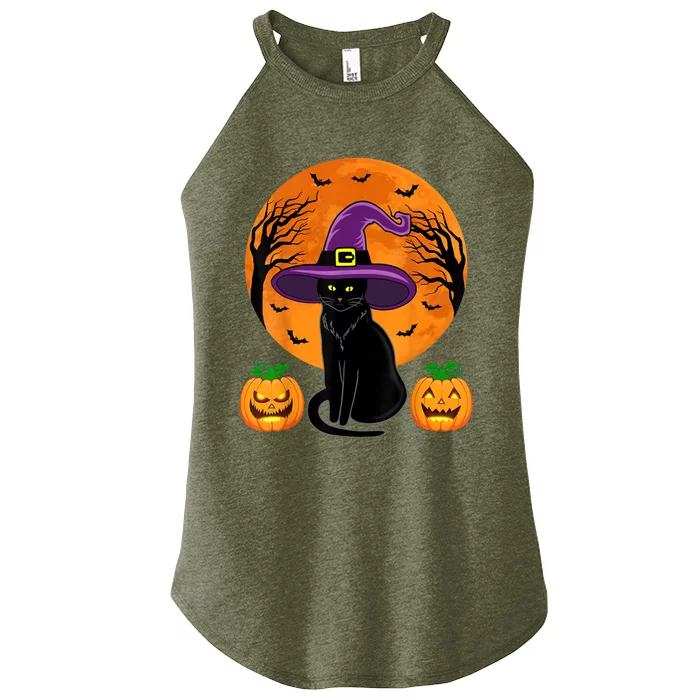 Cute Halloween Black Cat Witch Hat Pumpkin For Girl Women’s Perfect Tri Rocker Tank