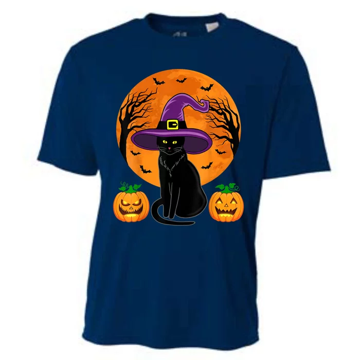 Cute Halloween Black Cat Witch Hat Pumpkin For Girl Cooling Performance Crew T-Shirt