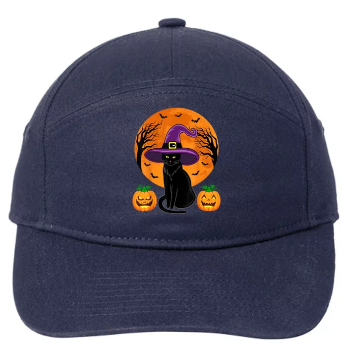 Cute Halloween Black Cat Witch Hat Pumpkin For Girl 7-Panel Snapback Hat