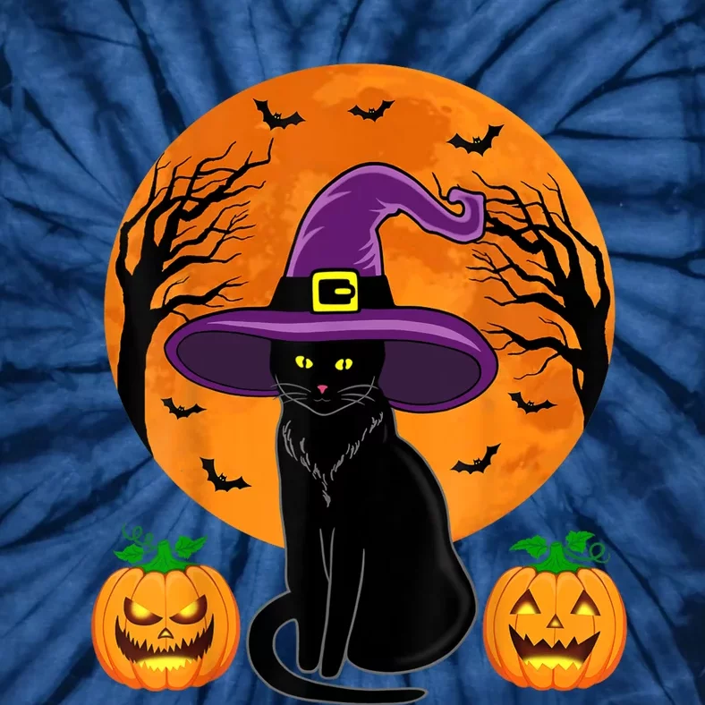 Cute Halloween Black Cat Witch Hat Pumpkin For Girl Tie-Dye T-Shirt