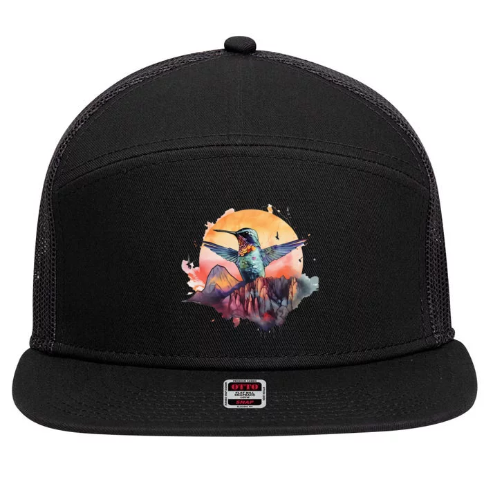 Colorful Hummingbird Bird Watching Earth Day Nature Lovers 7 Panel Mesh Trucker Snapback Hat