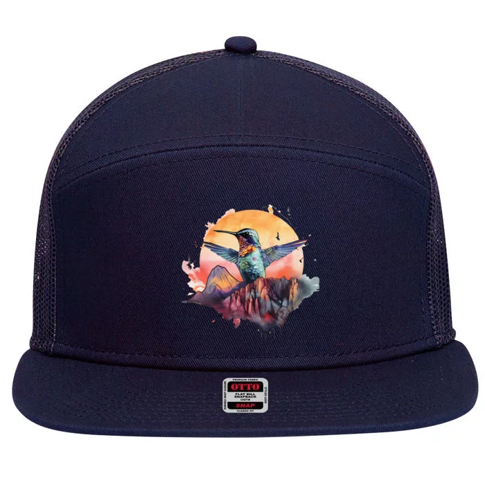 Colorful Hummingbird Bird Watching Earth Day Nature Lovers 7 Panel Mesh Trucker Snapback Hat