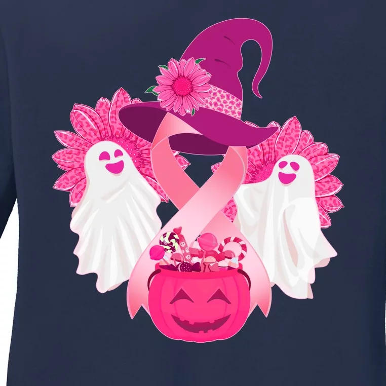 Cute Halloween Breast Cancer Awareness Ladies Long Sleeve Shirt