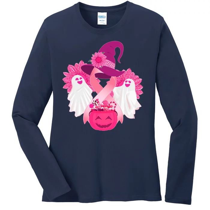 Cute Halloween Breast Cancer Awareness Ladies Long Sleeve Shirt