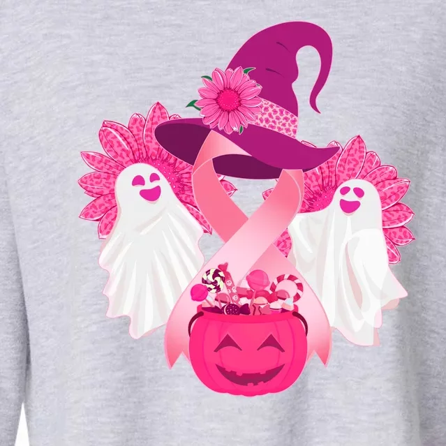 Cute Halloween Breast Cancer Awareness Cropped Pullover Crew