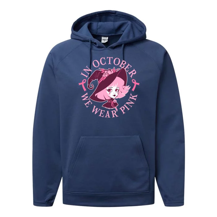 Cute Halloween Breast Cancer Awareness In October We Wear Pink Witch Performance Fleece Hoodie