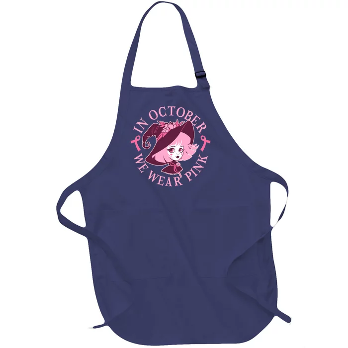 Cute Halloween Breast Cancer Awareness In October We Wear Pink Witch Full-Length Apron With Pocket